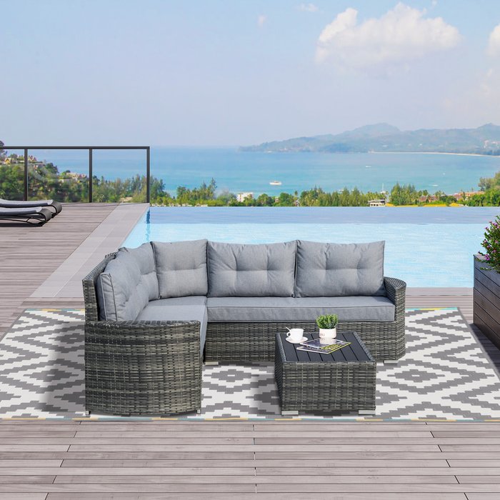 The Range | Outsunny 4 Pieces Outdoor PE Rattan Sofa Set, Patio Wicker Sectional Conversation - Grey Outsunny 4 Pieces Outdoor PE Rattan Sofa Set, Patio Wicker Sectional Conversation - Grey