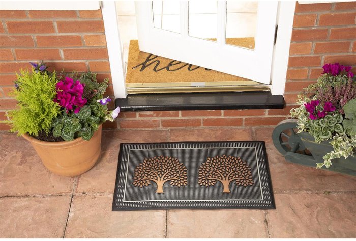 The Range | MUD STOPPER Mudstopper Lowton 45x75cm Gold Tree Painted Rubber Mat - Black MUD STOPPER Mudstopper Lowton 45x75cm Gold Tree Painted Rubber Mat - Black