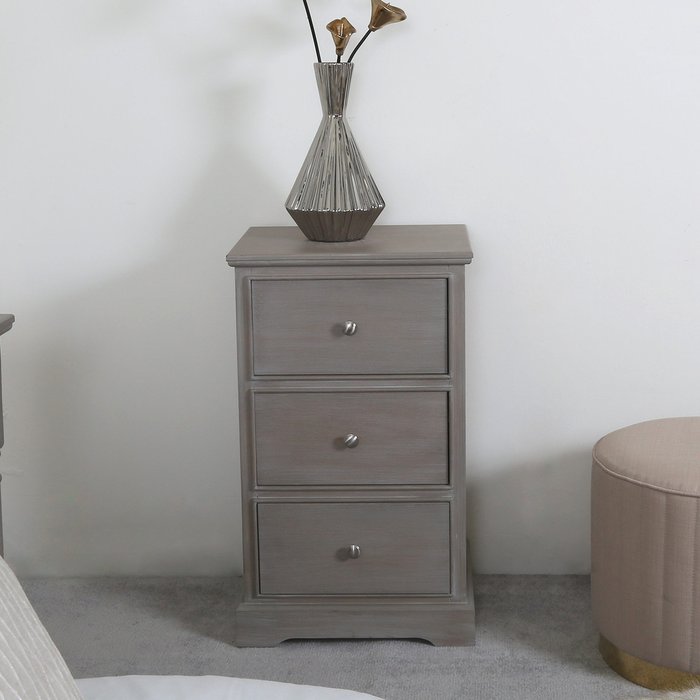 The Range | Vanity Living Bobby 3 Drawer Bedside Table - Taupe Vanity Living Bobby 3 Drawer Bedside Table - Taupe