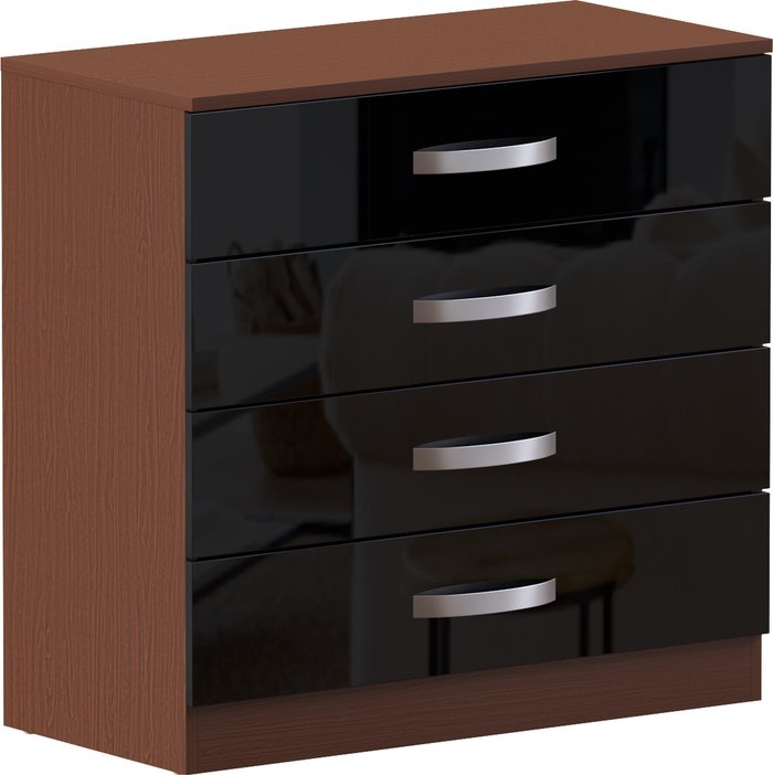 The Range | Hulio 4 Drawer Chest of Drawers - Walnut and Black Hulio 4 Drawer Chest of Drawers - Walnut and Black