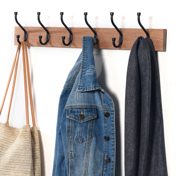 The Range | House Of Home Oak Finish Heavy Duty 4 Double Coat Hooks - Brown / 6 House Of Home Oak Finish Heavy Duty 4 Double Coat Hooks - Brown / 6