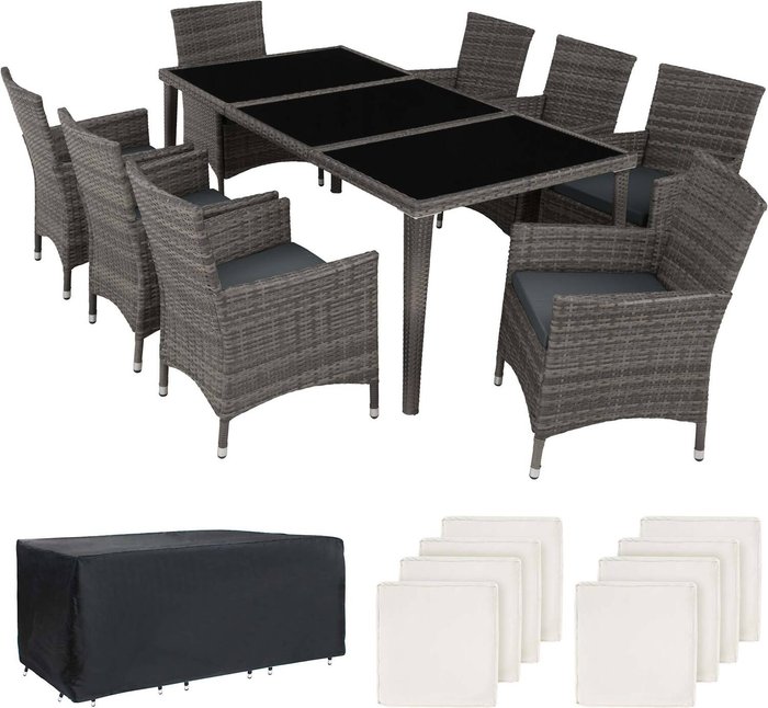 The Range | TECTAKE Tectake Monaco 8-seater Rattan Furniture Set W Protective Cover - Grey TECTAKE Tectake Monaco 8-seater Rattan Furniture Set W Protective Cover - Grey