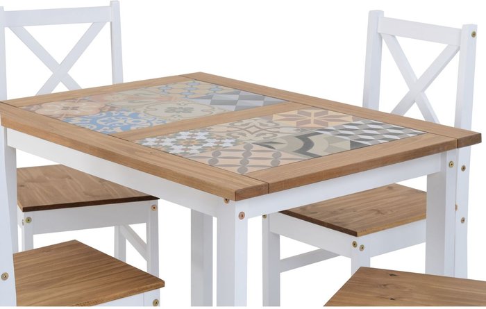 The Range | Seconique Salvador Tile Top Dining Set with 4 chairs - White and distressed waxed pine Seconique Salvador Tile Top Dining Set with 4 chairs - White and distressed waxed pine