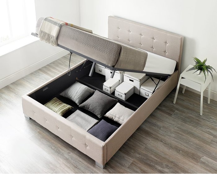 The Range | Aspire Aspire Upholstered Storage Ottoman Bed In Beige Linen Double Aspire Aspire Upholstered Storage Ottoman Bed In Beige Linen Double