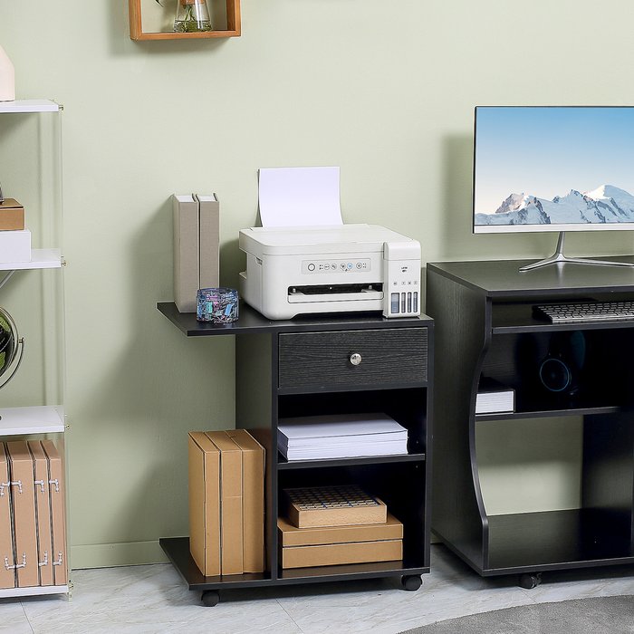 The Range | HOMCOM HOMCOM Printer Stand Rolling Desk Side Cart CPU Stand With Wheels Drawer Adjustable Shelf Black HOMCOM HOMCOM Printer Stand Rolling Desk Side Cart CPU Stand With Wheels Drawer Adjustable Shelf Black