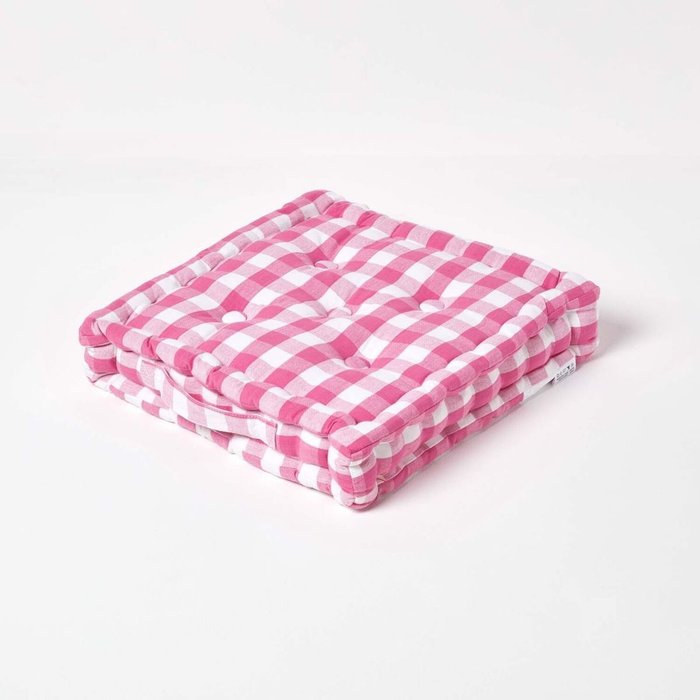The Range | Homescapes Homescapes Cotton Block Check Floor Cushion - Pink / 40cm Homescapes Homescapes Cotton Block Check Floor Cushion - Pink / 40cm