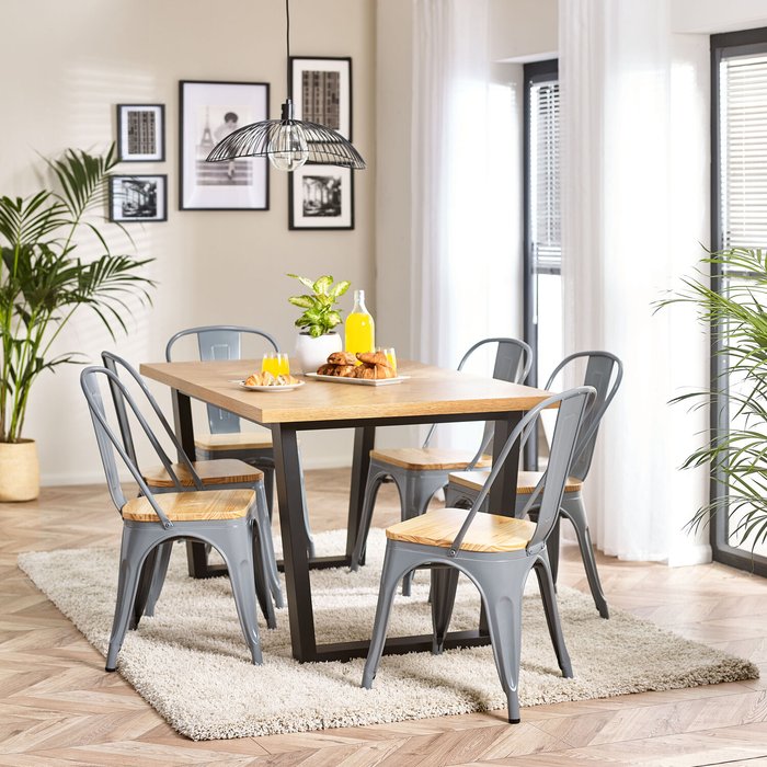 The Range | FurnitureboxUK Cotswold Oak Black Leg Dining Table And 4 Colton Wooden Seat Metal Chairs - Grey FurnitureboxUK Cotswold Oak Black Leg Dining Table And 4 Colton Wooden Seat Metal Chairs - Grey