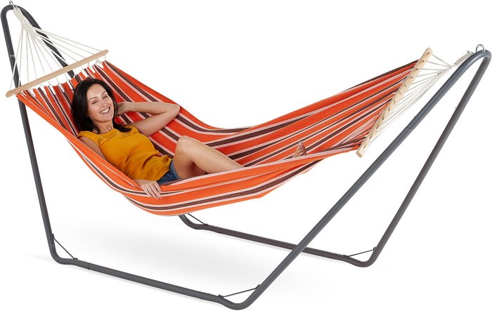 The Range | VonHaus 1 Person Striped Garden Hammock with Stand - Orange VonHaus 1 Person Striped Garden Hammock with Stand - Orange