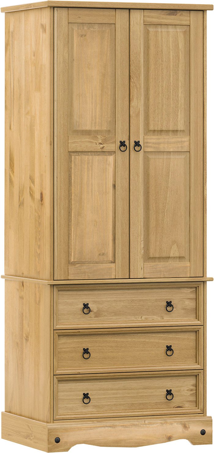 The Range | Core Products Corona 2 Door Wardrobe With 3 Drawer - Antique waxed pine Core Products Corona 2 Door Wardrobe With 3 Drawer - Antique waxed pine
