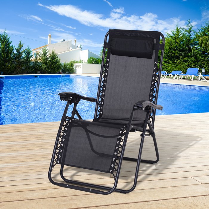 The Range | Outsunny Garden Deck Folding Reclining Sun Lounger - Black Outsunny Garden Deck Folding Reclining Sun Lounger - Black