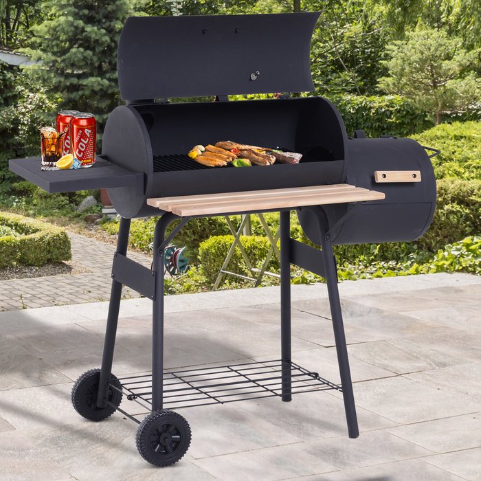 The Range | Outsunny Portable Charcoal BBQ Grill Offset Smoker Combo - Black Outsunny Portable Charcoal BBQ Grill Offset Smoker Combo - Black