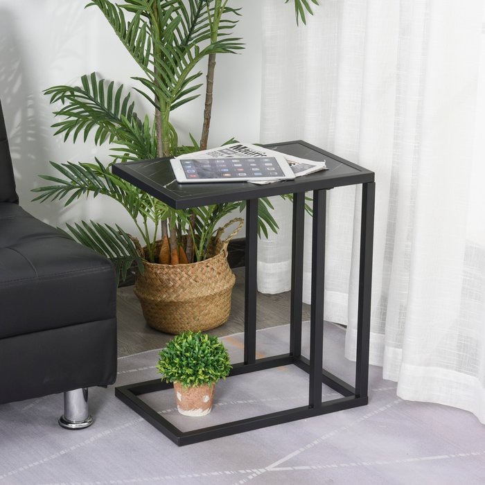 The Range | HOMCOM C Shape Side Table with Marble-Effect Top - Black and white HOMCOM C Shape Side Table with Marble-Effect Top - Black and white
