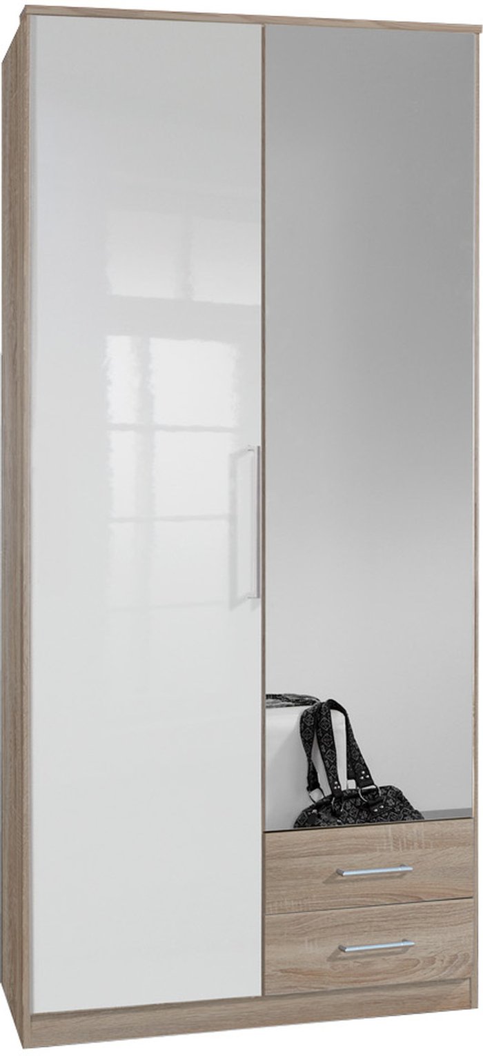 The Range | Tj's Gamma 2 Door and 2 Drawer Wardrobe - Gloss White & Oak Tj's Gamma 2 Door and 2 Drawer Wardrobe - Gloss White & Oak