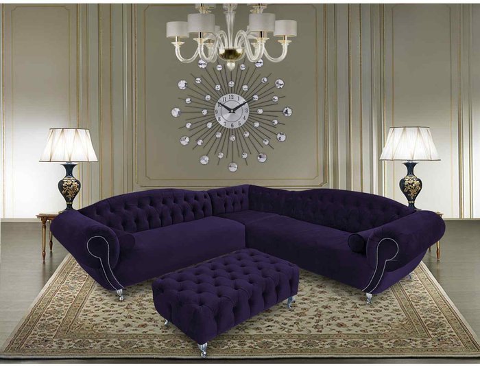 The Range | Simply Eleganza Lavis Corner Sofa with Footstool in Velour Fabric - Blue Simply Eleganza Lavis Corner Sofa with Footstool in Velour Fabric - Blue