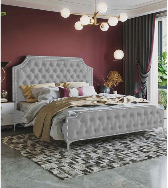 The Range | Gaia Bed Super King Plush Velvet Grey Gaia Bed Super King Plush Velvet Grey