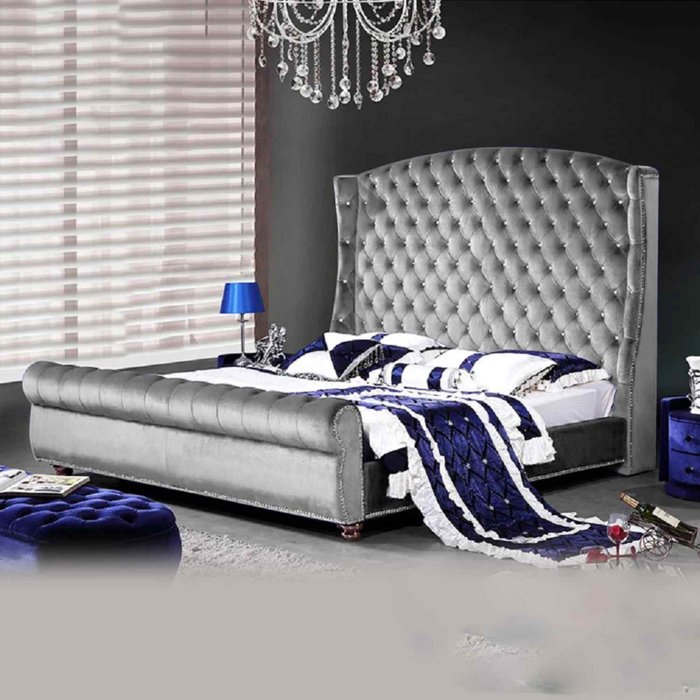The Range | Rosio Bed Small Double Plush Velvet Silver Rosio Bed Small Double Plush Velvet Silver