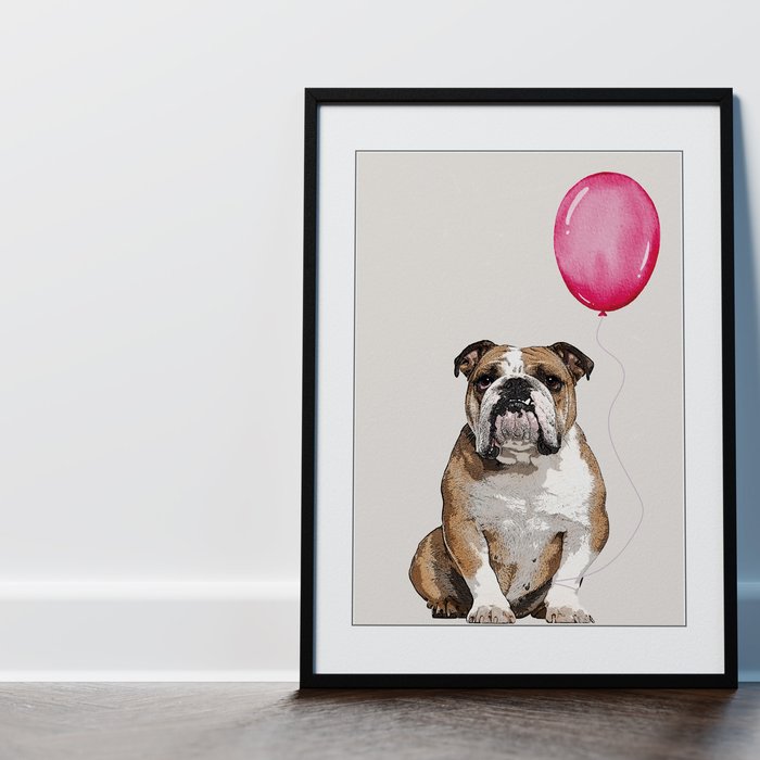 The Range | Designed By Lorna Modern Bulldog with Balloon Framed Wall Art - Neutral Designed By Lorna Modern Bulldog with Balloon Framed Wall Art - Neutral