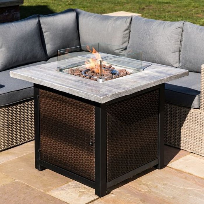 The Range | Teamson Home Rattan Outdoor Garden Gas Fire Pit Table, Glass, Lava Rocks, Cover - Brown Teamson Home Rattan Outdoor Garden Gas Fire Pit Table, Glass, Lava Rocks, Cover - Brown