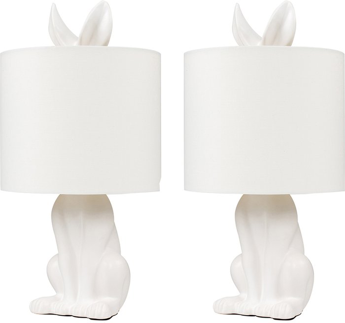 The Range | ValueLights Pair Of Modern White Ceramic Rabbit Hare Table Lamps With White Shades - White ValueLights Pair Of Modern White Ceramic Rabbit Hare Table Lamps With White Shades - White