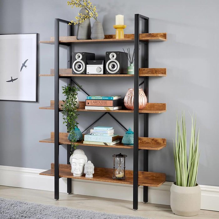 The Range | Home Source Urban 5 Tier Wide Ladder Bookcase Shelving Unit - Dark Oak Home Source Urban 5 Tier Wide Ladder Bookcase Shelving Unit - Dark Oak