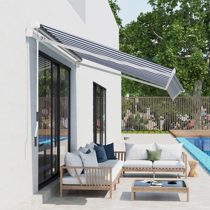 The Range | Outsunny Garden Patio Manual Awning Canopy Sun Shade Shelter Retractable 4 Size 5 Colour - Blue/White Outsunny Garden Patio Manual Awning Canopy Sun Shade Shelter Retractable 4 Size 5 Colour - Blue/White
