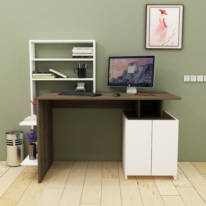 The Range | Destina Home Lake Computer Desk with Cabinets and Shelves - White - Walnut Destina Home Lake Computer Desk with Cabinets and Shelves - White - Walnut