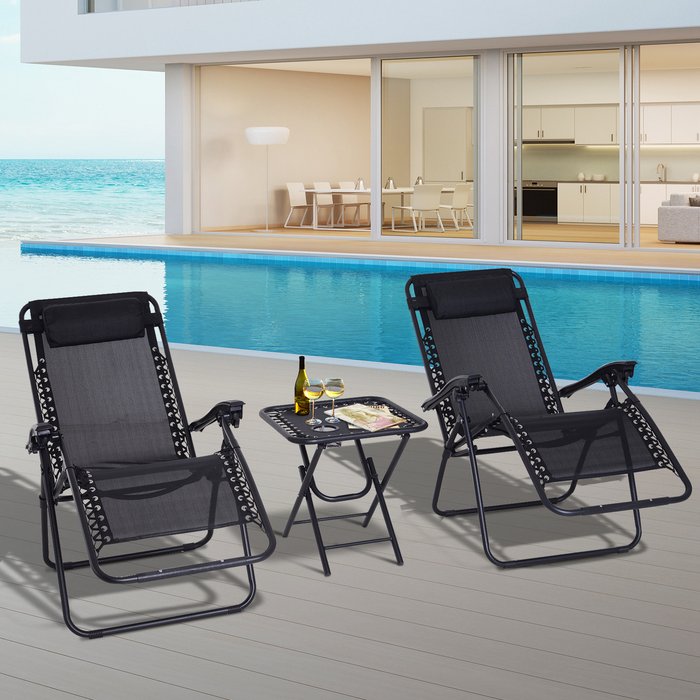 The Range | Outsunny Folding Zero Gravity Chairs and Table Set - Black Outsunny Folding Zero Gravity Chairs and Table Set - Black