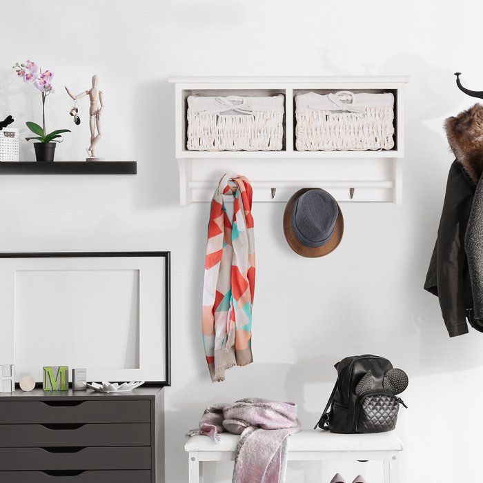 The Range | HOMCOM Wall Mounted Coat Hook Storage Unit - White HOMCOM Wall Mounted Coat Hook Storage Unit - White