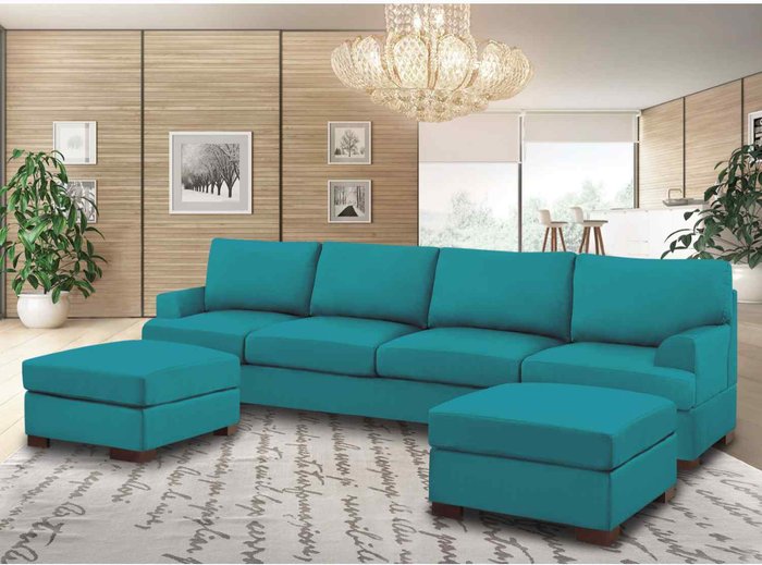 The Range | Simply Eleganza Henry Large U Shape Sofa in Plush Velvet with 2 Footstools - Teal Simply Eleganza Henry Large U Shape Sofa in Plush Velvet with 2 Footstools - Teal