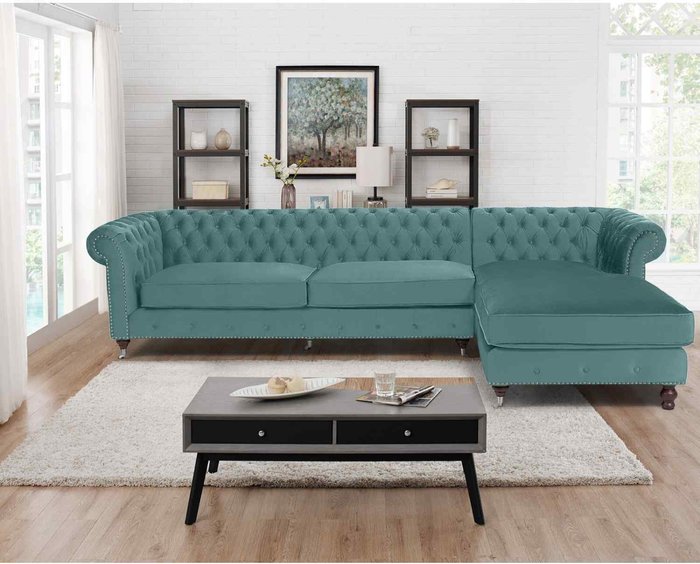 The Range | Simply Eleganza Kayla Chesterfield L Shape Left Hand Corner Sofa - Turquoise Simply Eleganza Kayla Chesterfield L Shape Left Hand Corner Sofa - Turquoise