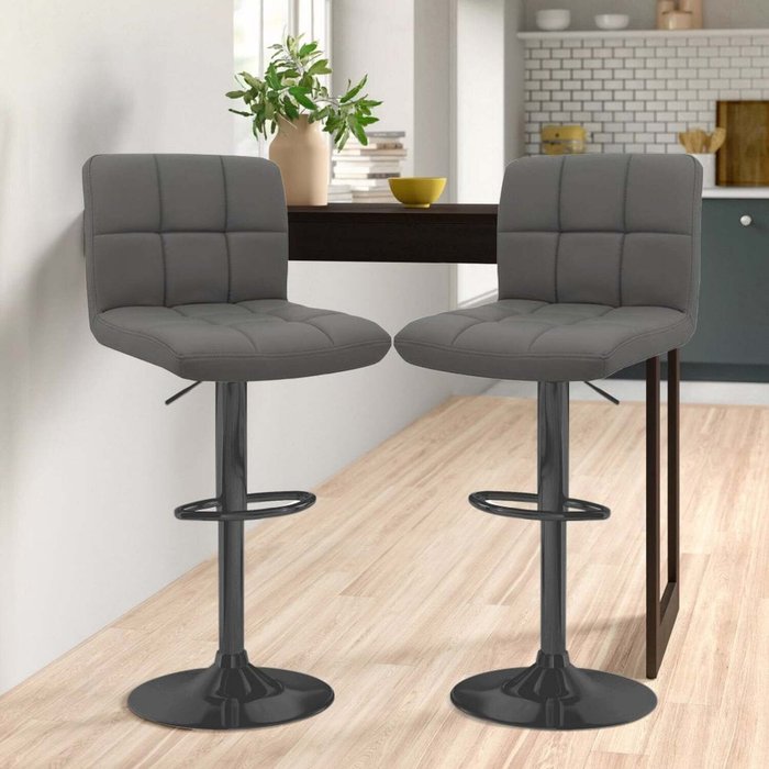 The Range | Neo Neo Faux Leather Cuban Swivel Bar Stools With Matt Black Legs Set of 2 - Dark Grey Neo Neo Faux Leather Cuban Swivel Bar Stools With Matt Black Legs Set of 2 - Dark Grey