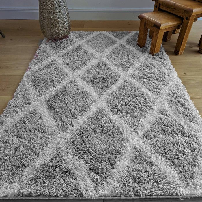 The Range | The Rug Wholesaler Grey Shaggy Moroccan Trellis Rug - Oslo - Grey / 170cm The Rug Wholesaler Grey Shaggy Moroccan Trellis Rug - Oslo - Grey / 170cm