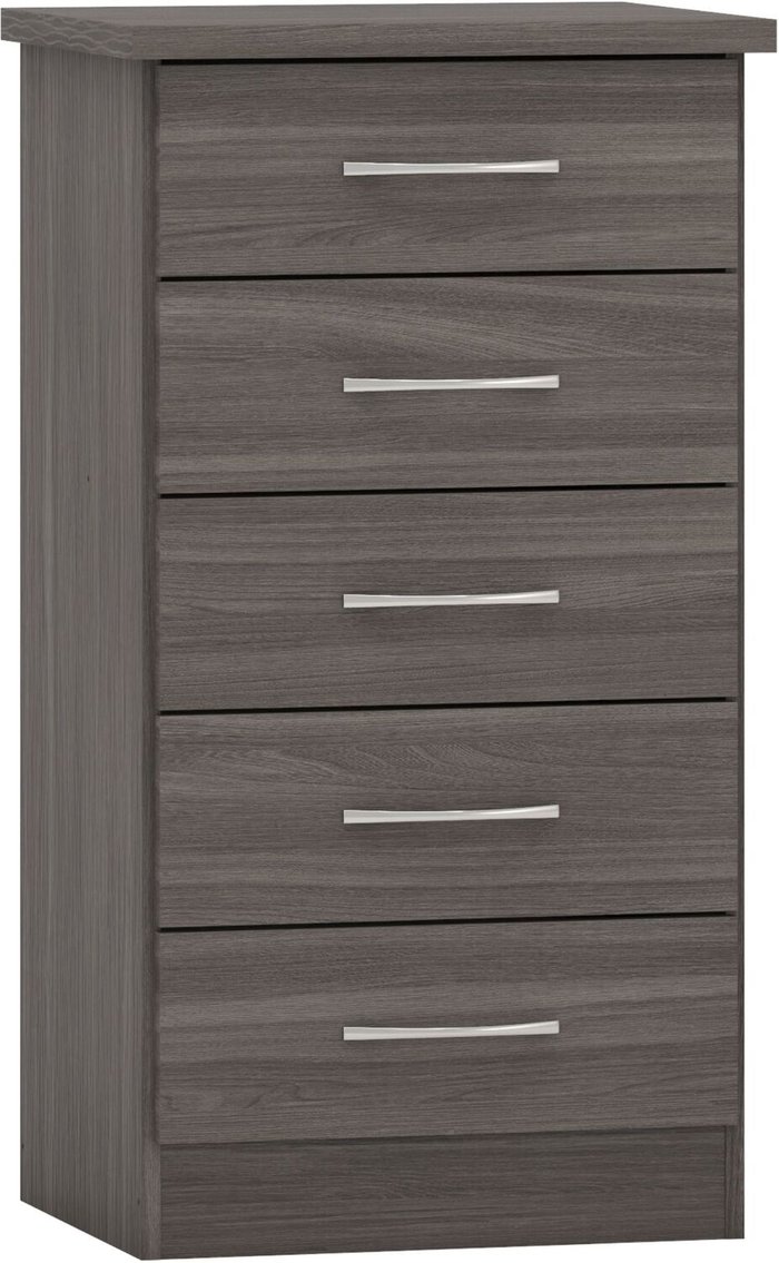The Range | Seconique Nevada 5 Drawer Narrow Chest - Black Wood Grain Seconique Nevada 5 Drawer Narrow Chest - Black Wood Grain