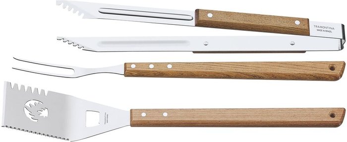 The Range | Tramontina Tramontina 3 Pcs. BBQ Tools Set - Natural Wood Tramontina Tramontina 3 Pcs. BBQ Tools Set - Natural Wood