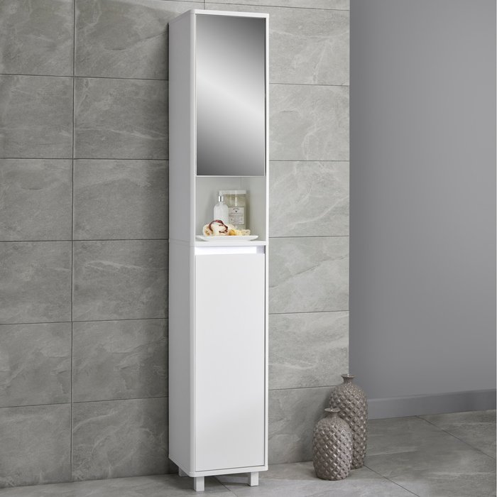 The Range | Prime Curved Edge Bathroom Tallboy Storage Unit with Colour Panels - White Prime Curved Edge Bathroom Tallboy Storage Unit with Colour Panels - White