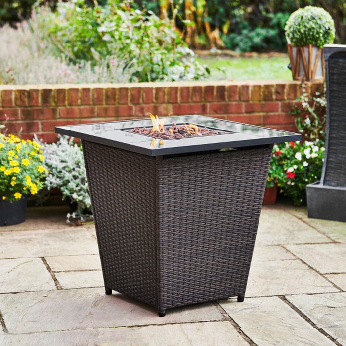The Range | Teamson Home Tall Rattan Outdoor Gas Fire Pit Garden Table - Brown Teamson Home Tall Rattan Outdoor Gas Fire Pit Garden Table - Brown