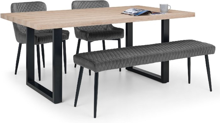 The Range | Julian Bowen Julian Bowen Set Of Berwick Dining Table Luxe Low Bench Grey & 2 Luxe Grey Chairs Julian Bowen Julian Bowen Set Of Berwick Dining Table Luxe Low Bench Grey & 2 Luxe Grey Chairs