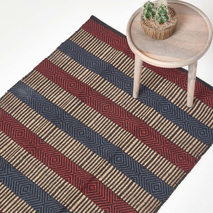 The Range | Homescapes Homescapes Red and Blue Geometric Patterned Jute Rug - Red and Blue Homescapes Homescapes Red and Blue Geometric Patterned Jute Rug - Red and Blue