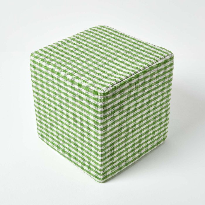 The Range | Homescapes Gingham Check Cotton Cube Pouffe - Green Homescapes Gingham Check Cotton Cube Pouffe - Green