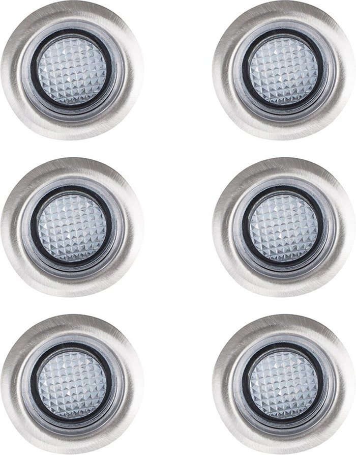 The Range | ValueLights 6 Pack IP67 Rated 40mm White LED Round Garden Decking Kitchen Plinth Lights Kit - Silver ValueLights 6 Pack IP67 Rated 40mm White LED Round Garden Decking Kitchen Plinth Lights Kit - Silver