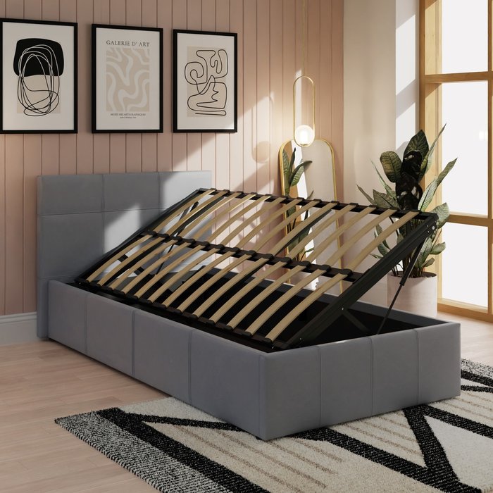 The Range | GFW Side Lift Ottoman Bed - Grey PU / Single GFW Side Lift Ottoman Bed - Grey PU / Single