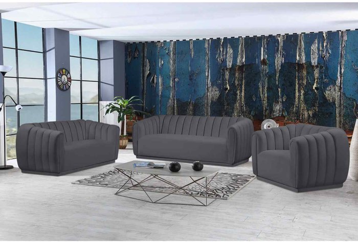The Range | Simply Eleganza Caleb Fluted Sofa Set in Velour Velvet Fabric 3 2 Seater Armchair Set - Grey Simply Eleganza Caleb Fluted Sofa Set in Velour Velvet Fabric 3 2 Seater Armchair Set - Grey