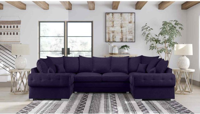 The Range | Simply Eleganza Volvo U Shape Large Sofa Scatterback Velour Velvet Fabric - Blue Simply Eleganza Volvo U Shape Large Sofa Scatterback Velour Velvet Fabric - Blue
