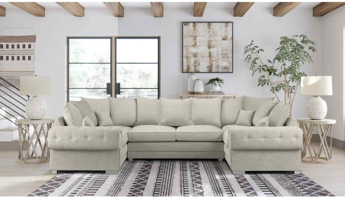 The Range | Simply Eleganza Volvo U Shape Large Sofa Scatterback Velour Velvet Fabric - White Simply Eleganza Volvo U Shape Large Sofa Scatterback Velour Velvet Fabric - White