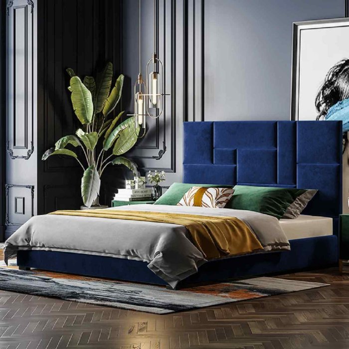 The Range | Conmo Bed Small Double Plush Velvet Blue Conmo Bed Small Double Plush Velvet Blue