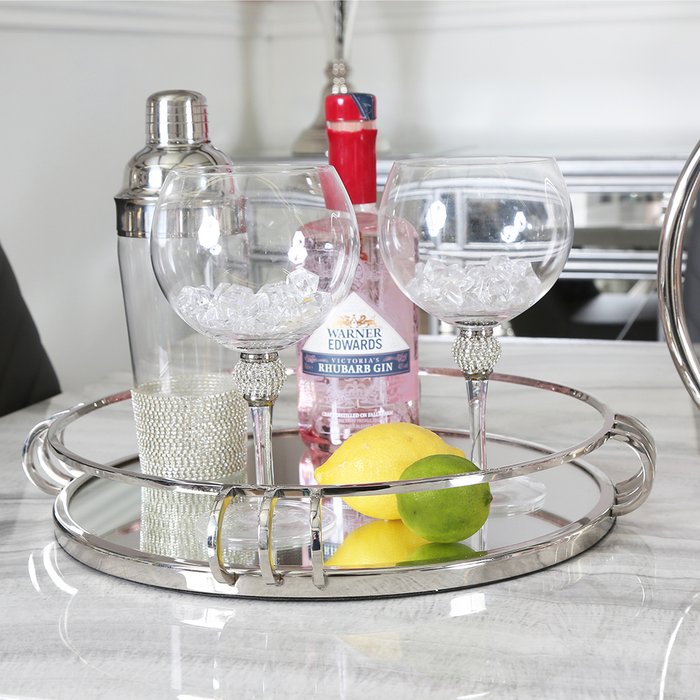 The Range | Vanity Living Rosalind Mirror Round Decorative Tray - Silver / 35cm Vanity Living Rosalind Mirror Round Decorative Tray - Silver / 35cm