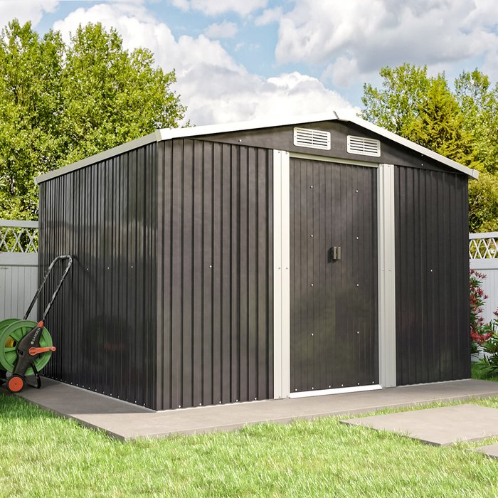The Range | Livingandhome Roofed Garden Storage Apex Shed - Black / 257cm / 205cm Livingandhome Roofed Garden Storage Apex Shed - Black / 257cm / 205cm