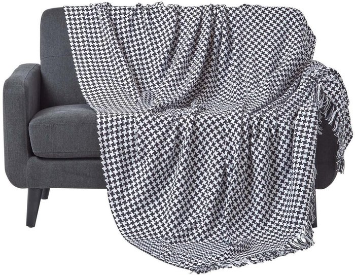 The Range | Homescapes Black Houndstooth Cotton Bedspread Throw - Black Homescapes Black Houndstooth Cotton Bedspread Throw - Black