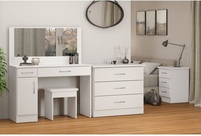 The Range | Seconique Nevada Vanity Dressing Table Set - White Gloss Seconique Nevada Vanity Dressing Table Set - White Gloss