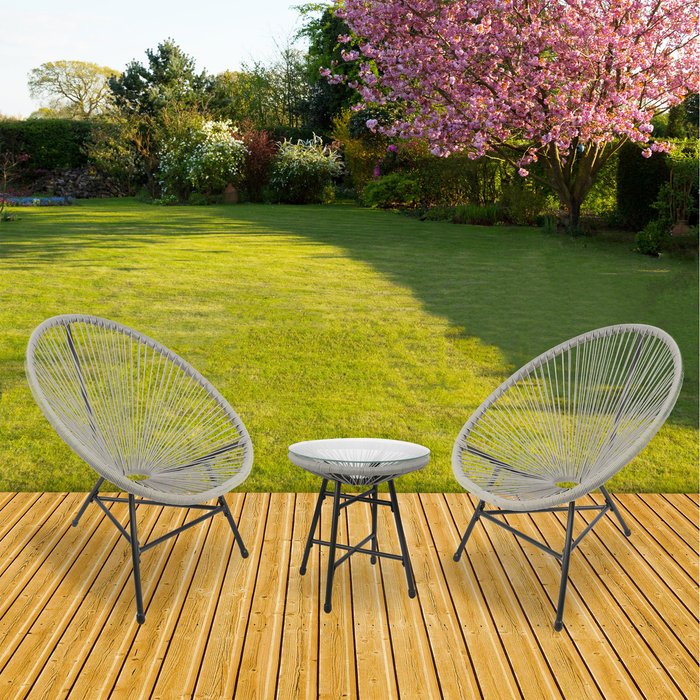 The Range | RayGar 3pcs Bistro Egg Designer String Chair Garden Set - Grey RayGar 3pcs Bistro Egg Designer String Chair Garden Set - Grey